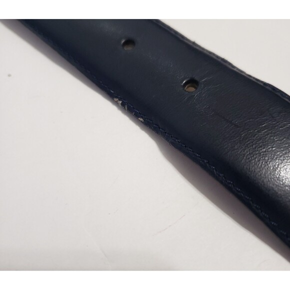 Liz Claiborne Navy Blue Leather Belt Womens Size Medium Brass Buckle Style 24063 - Picture 4 of 12